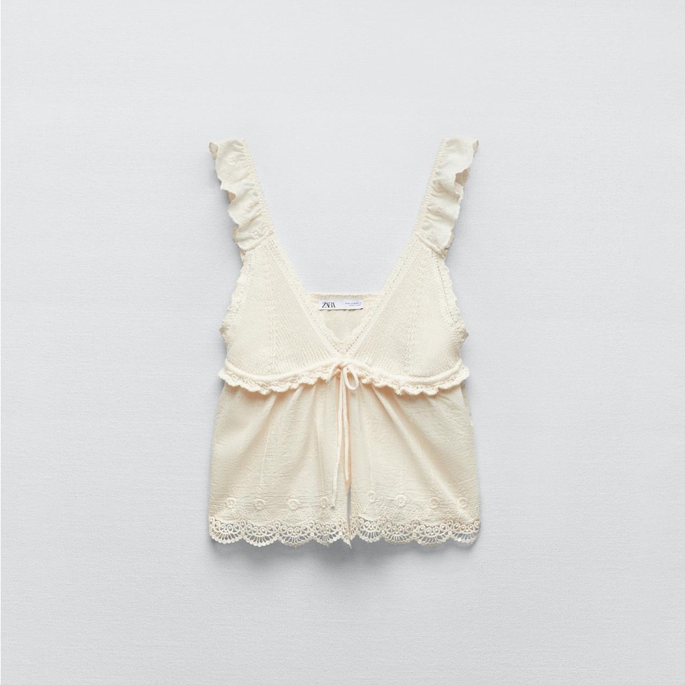 Zara Ivory Sleeveless Top with Lace Detail